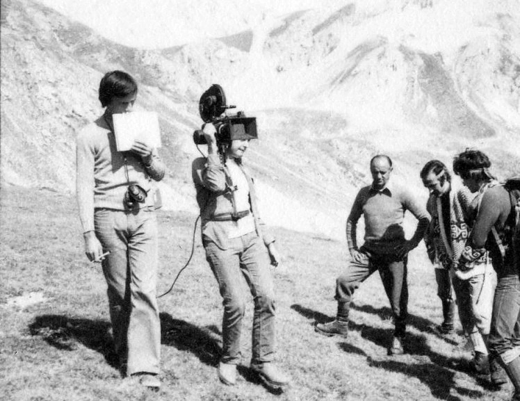 Il lavoro della troupe sul Gran Sasso, 1975