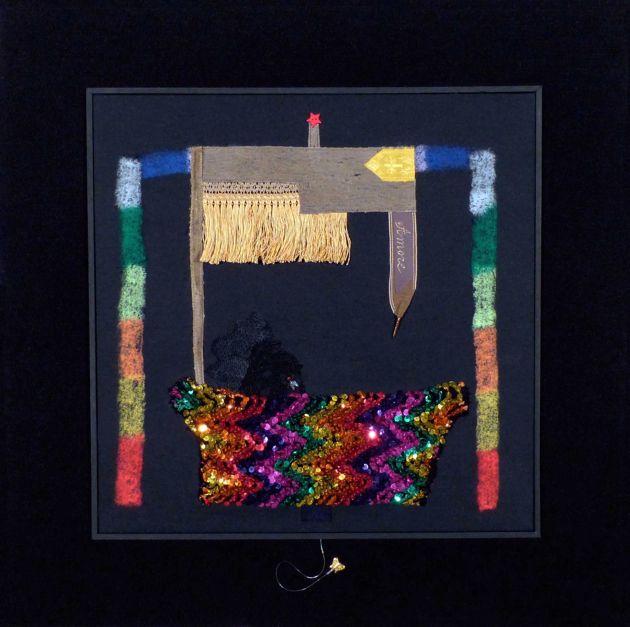 Amore sovversivo,2018 collage,stoffe cucite e lama cardata su cartone cm45x45