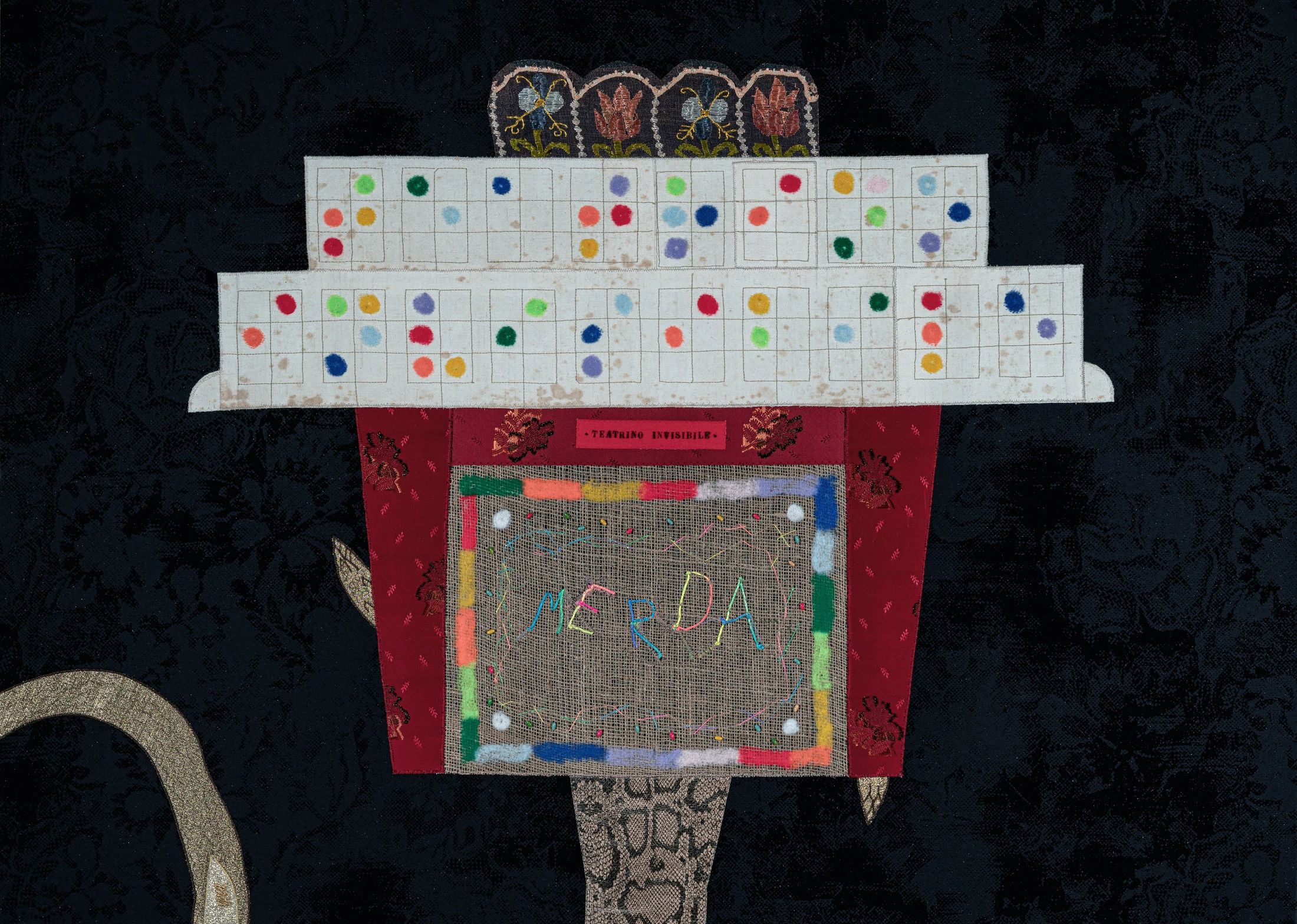 Teatrino invisibile,2020 Materiali tessili cuciti e lane cardate cm100x140 