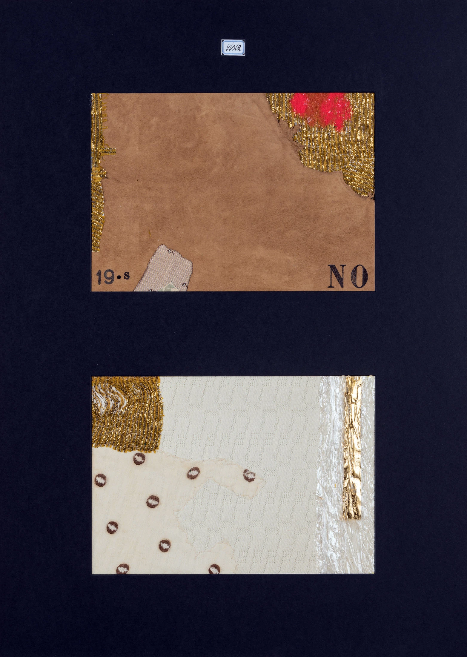 2025 19 S NO collage, pelle, stoffe cucite e lana cardata cm 70x50 