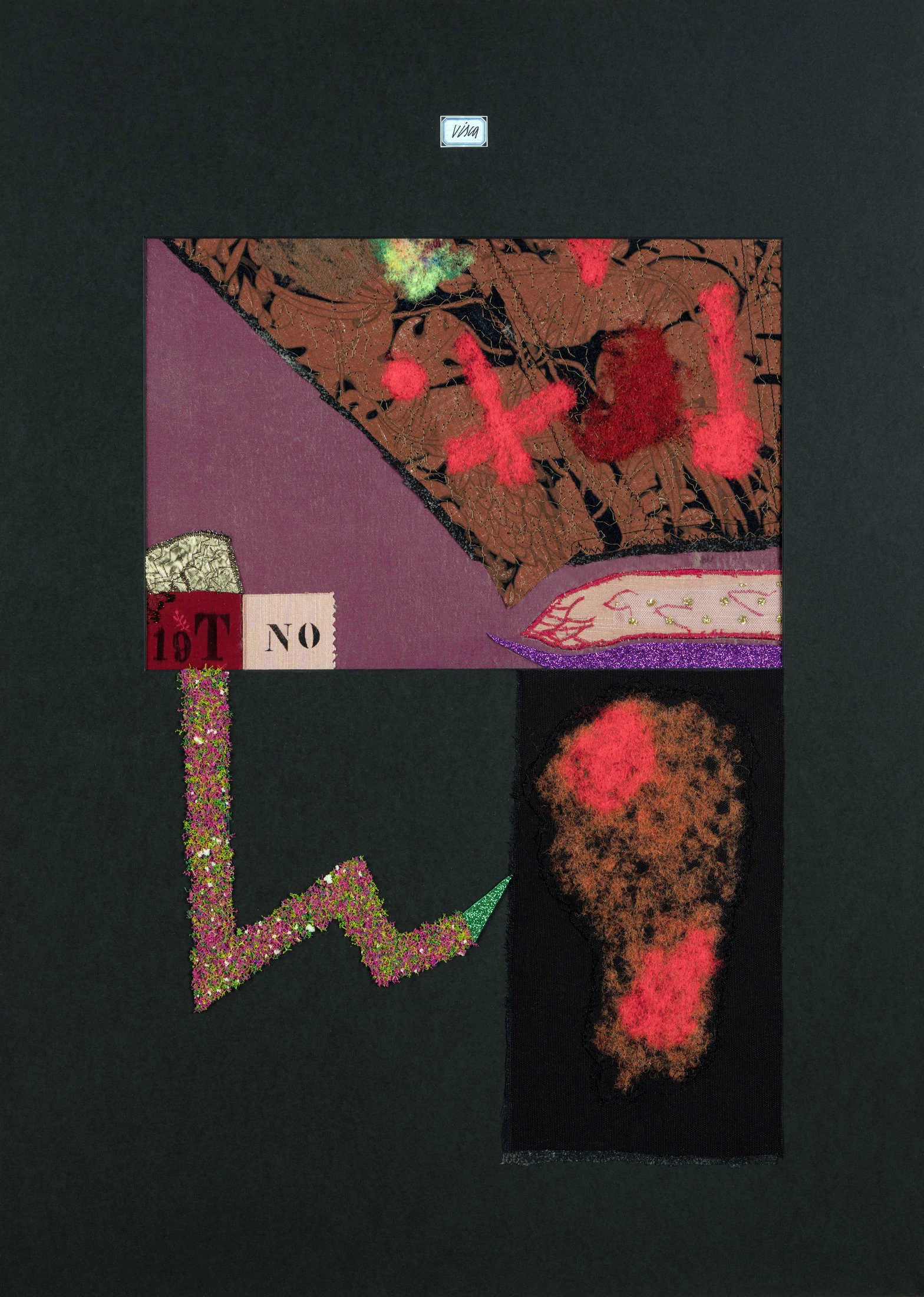 2025 19T NO collage, soffe cucite e lana cardata cm 70x50 